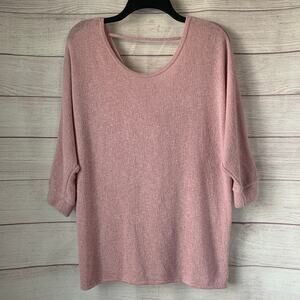 Charming Charlie Mauve Pink Knit Sweater Twisted Back 3/4 Sleeves  Size Small